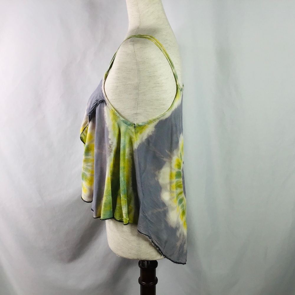 Boho Tank Top One Size S/M Tie Dye Hippie Festival Flowy Summer Gray Yellow - Picture 4 of 8